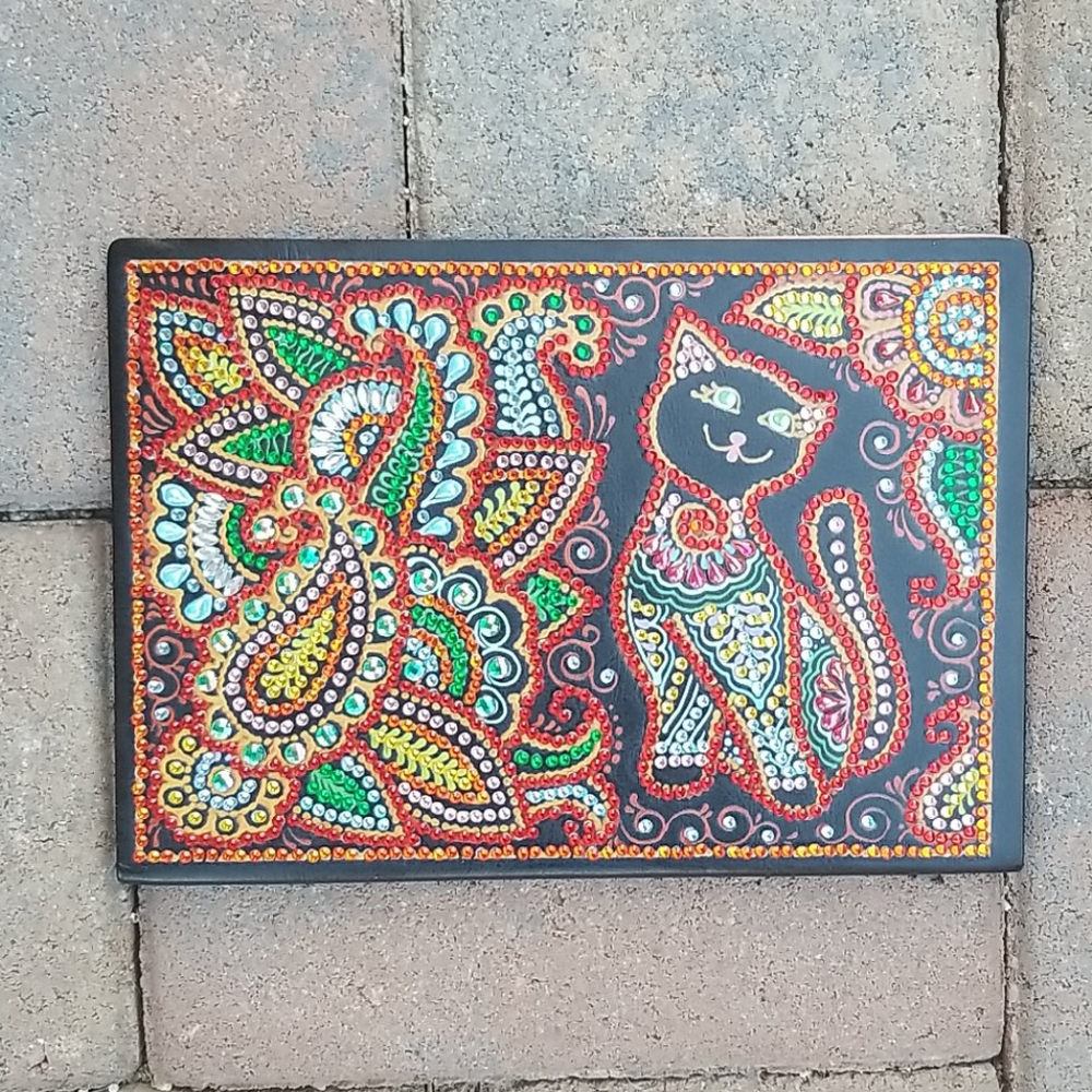 Jeweled Cat Soft Leather Notebook/journal NWOT